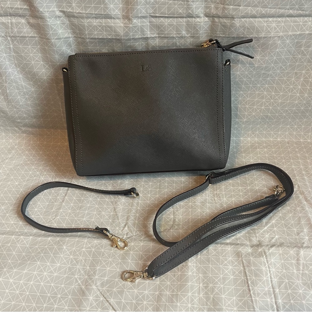 Lo & Sons The Pearl Crossbody Bag in Dark Gray Saffiano/Gold/Gray
